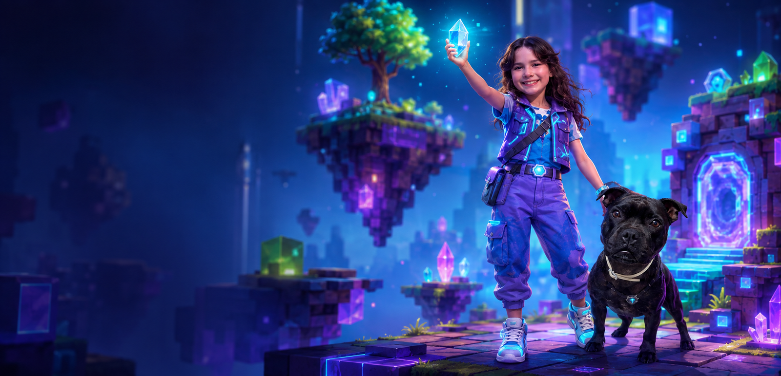 Gigi e Amora em um mundo colorido de videogame